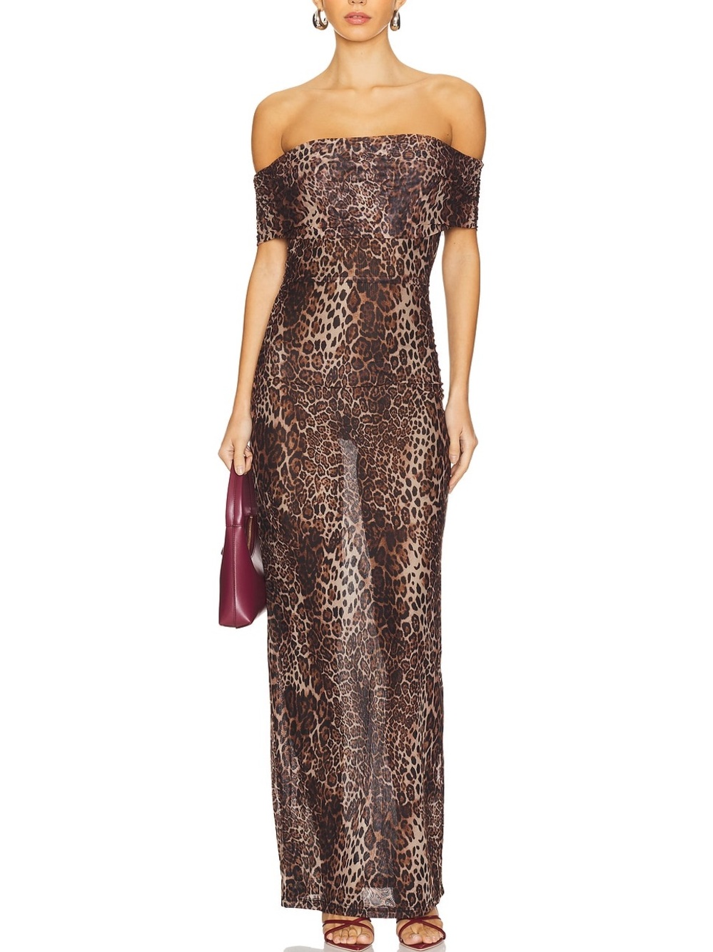 superdown Leopard Print One-Shoulder Maxi Dress in Brown